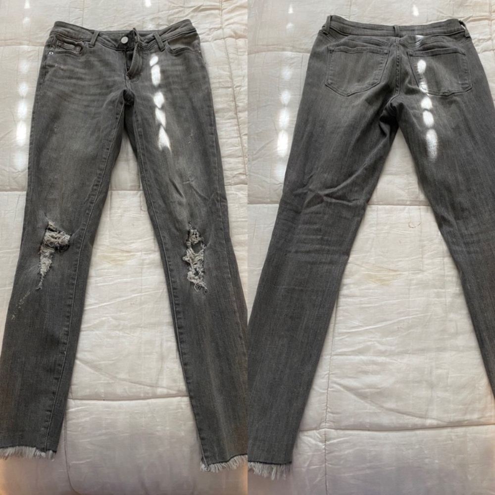 Distressed gray jeans